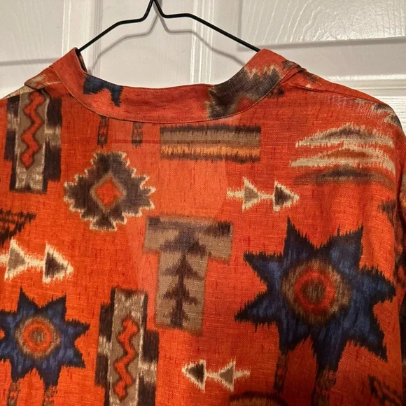 Ralph Lauren Womens Rust Southwest Popover Pleated Blouse L/s Ck Measurements - Picture 8 of 10